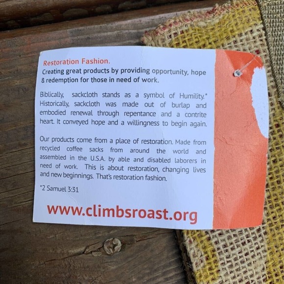 Sackcloth & Ashes Climbs Roast Womens Tote Bag Brown Recycled Burlap USA M New - Picture 8 of 9